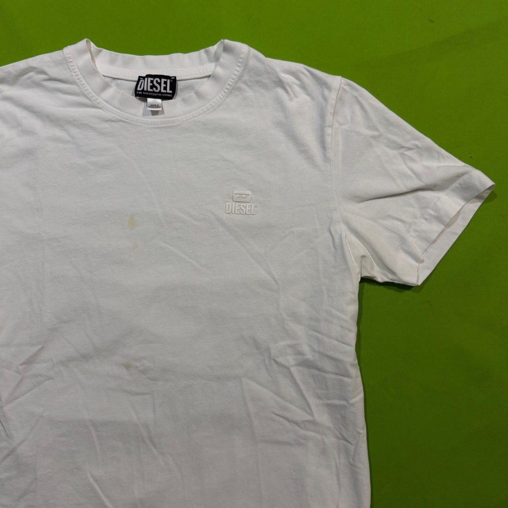 medium Diesel Mens White T-Shirt Raised Tonal Logo Short Sleeve Crewneck